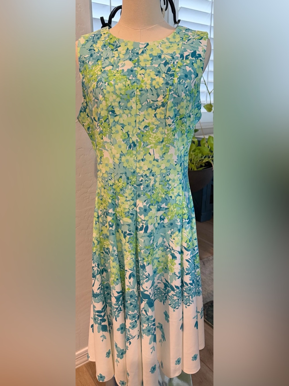 Danny & Nicole Aqua, Teal & Lime Floral Fit-and-Flare Dress